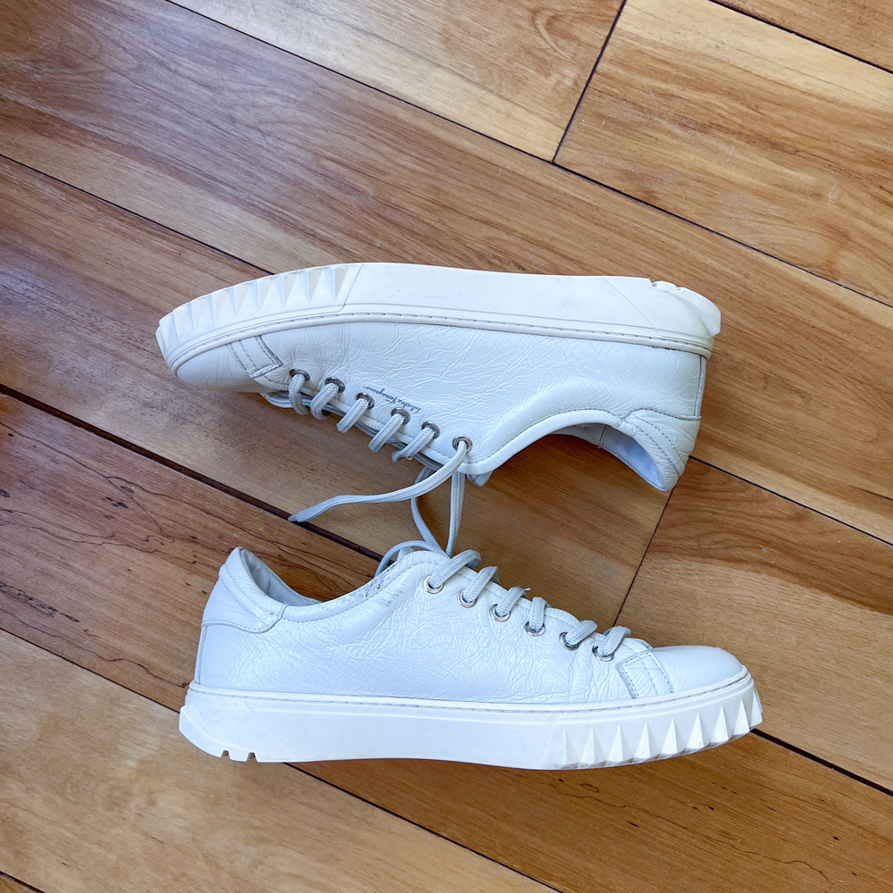 Salvatore Ferragamo Cube 2 White Patent Leather Sneaker  9C Italy 0716280